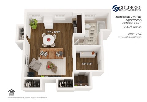 Floor plan for studio, 1 bath, 400 sqft